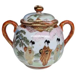Antique Japanese Sugar Bowl Handpainted Meiji Kutani